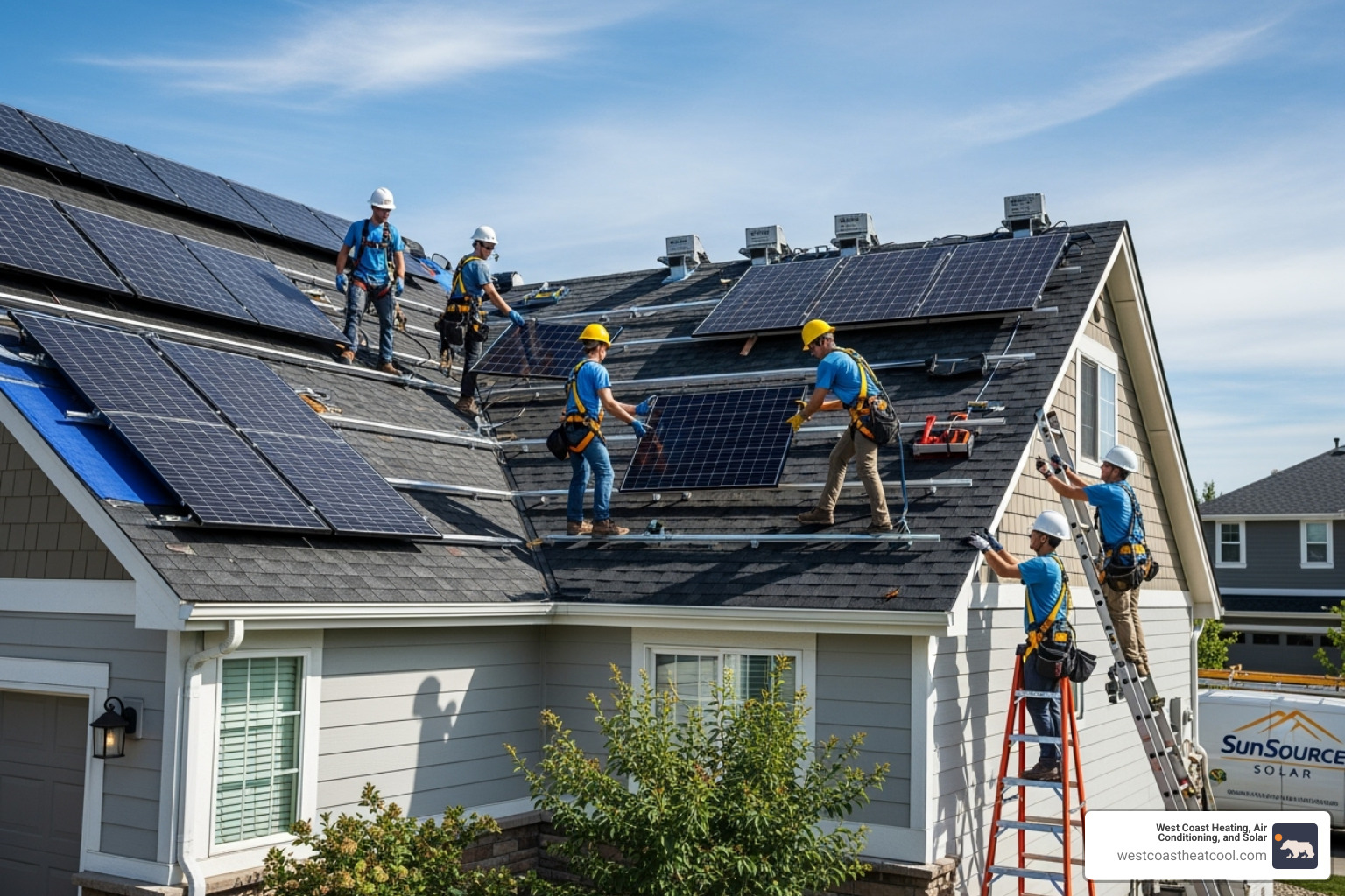 solar installation crew safely working on a roof - residential solar install el cajon