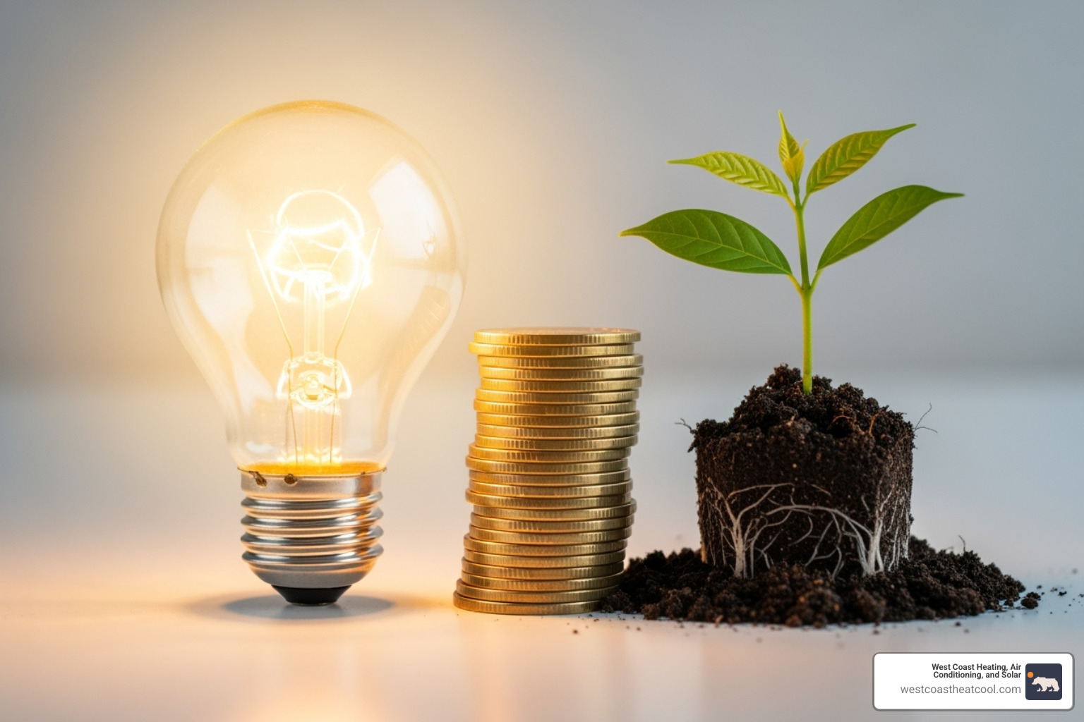 light bulb with coins and a growing plant - new solar system poway
