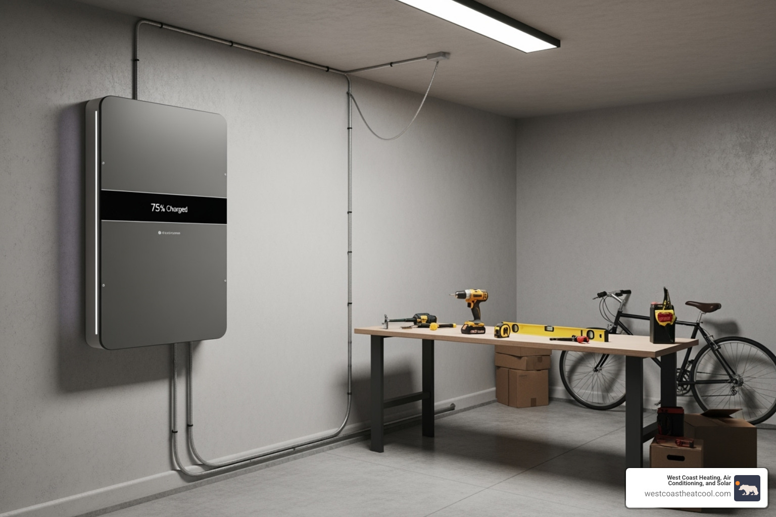 modern home solar battery mounted on a garage wall - renewable energy solar santee