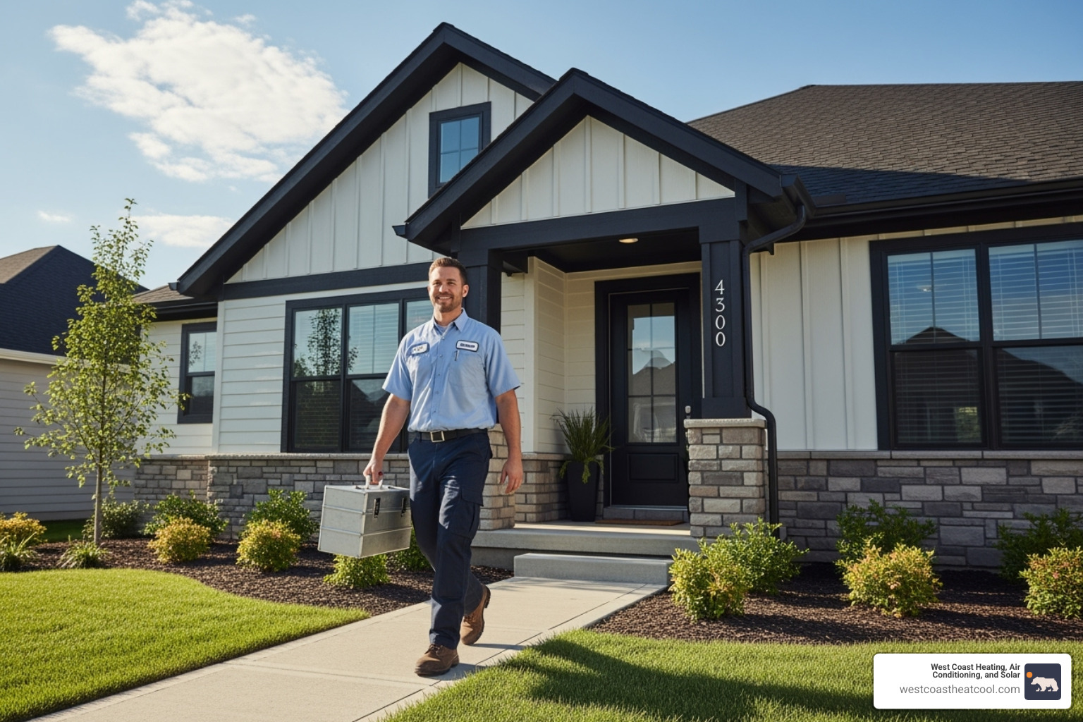 Professional technician arriving at a home - 24/7 heat pump water heater installation repair in alpine ca