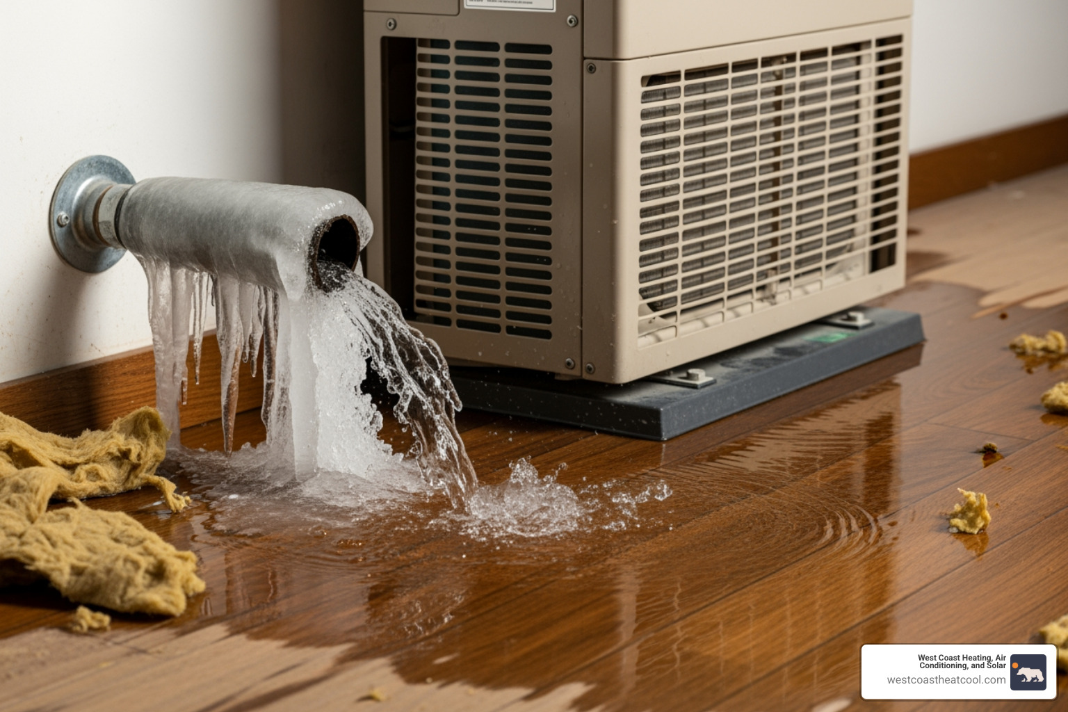 frozen pipe or water damage near an HVAC unit - emergency hvac maintenance carlsbad ca