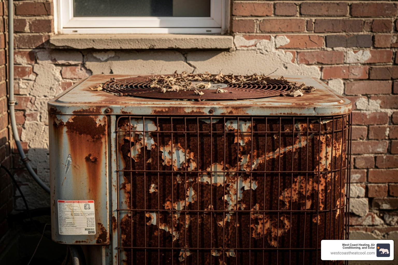 old, rusted outdoor air conditioning unit - hvac replacement escondido ca