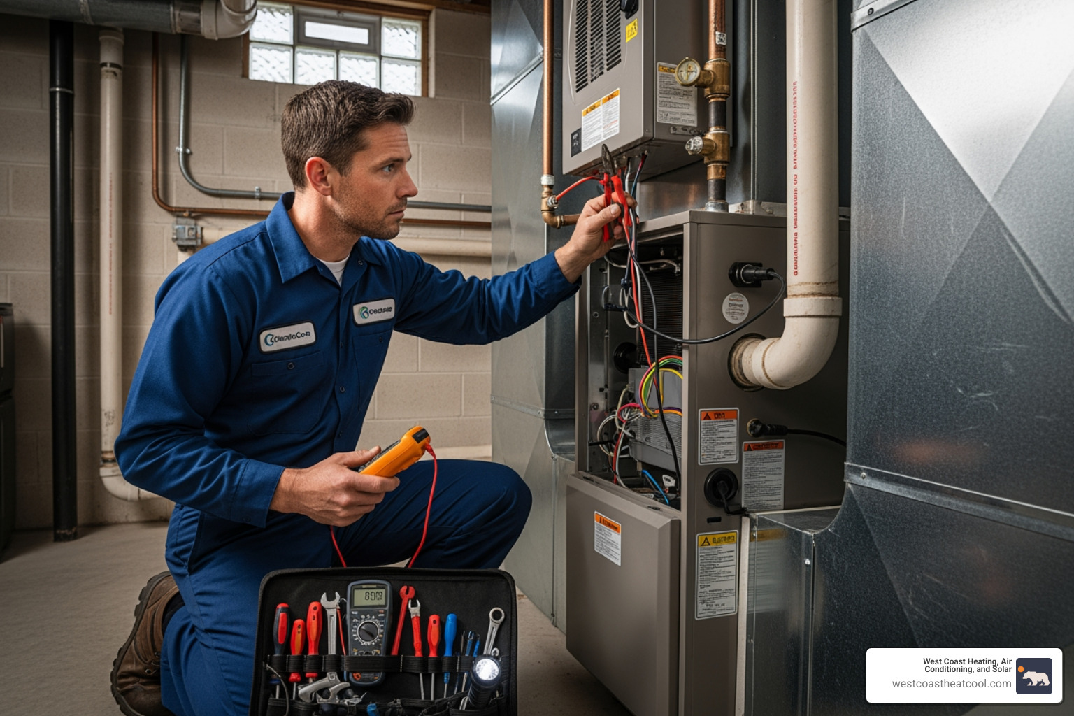 professional, uniformed technician working cleanly on an HVAC system - hvac replacement escondido ca