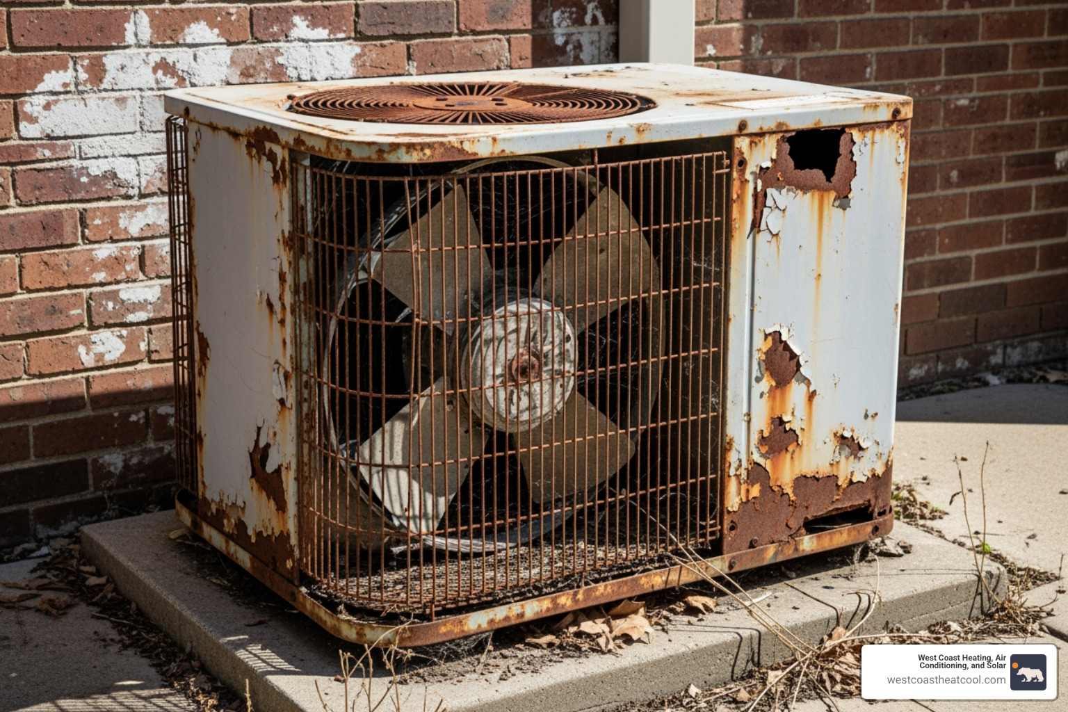old, corroded outdoor air conditioning unit - hvac replacement estimate oceanside ca