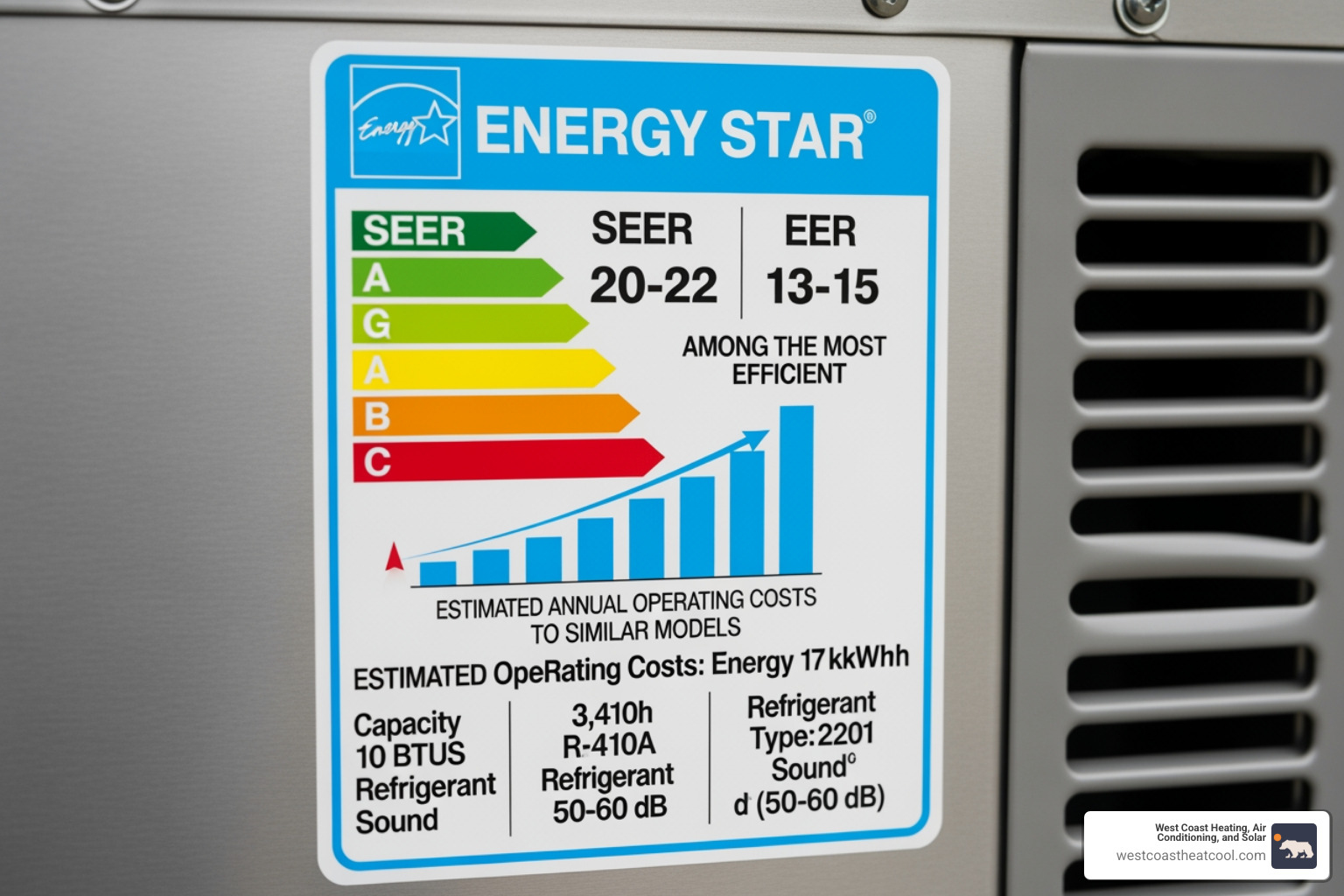 An energy efficiency rating label on a new HVAC unit - residential hvac replacement chula vista ca