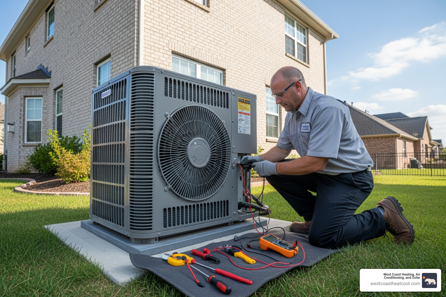 certified technician installing outdoor hvac unit - hvac replacement vista ca