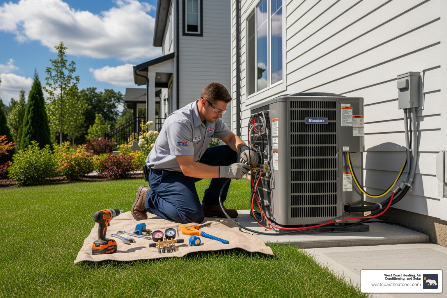 professional technician installing an outdoor HVAC unit - hvac installation oceanside ca