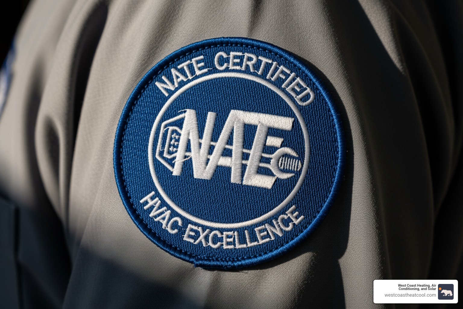 NATE-certified technician's patch on uniform - hvac installation oceanside ca