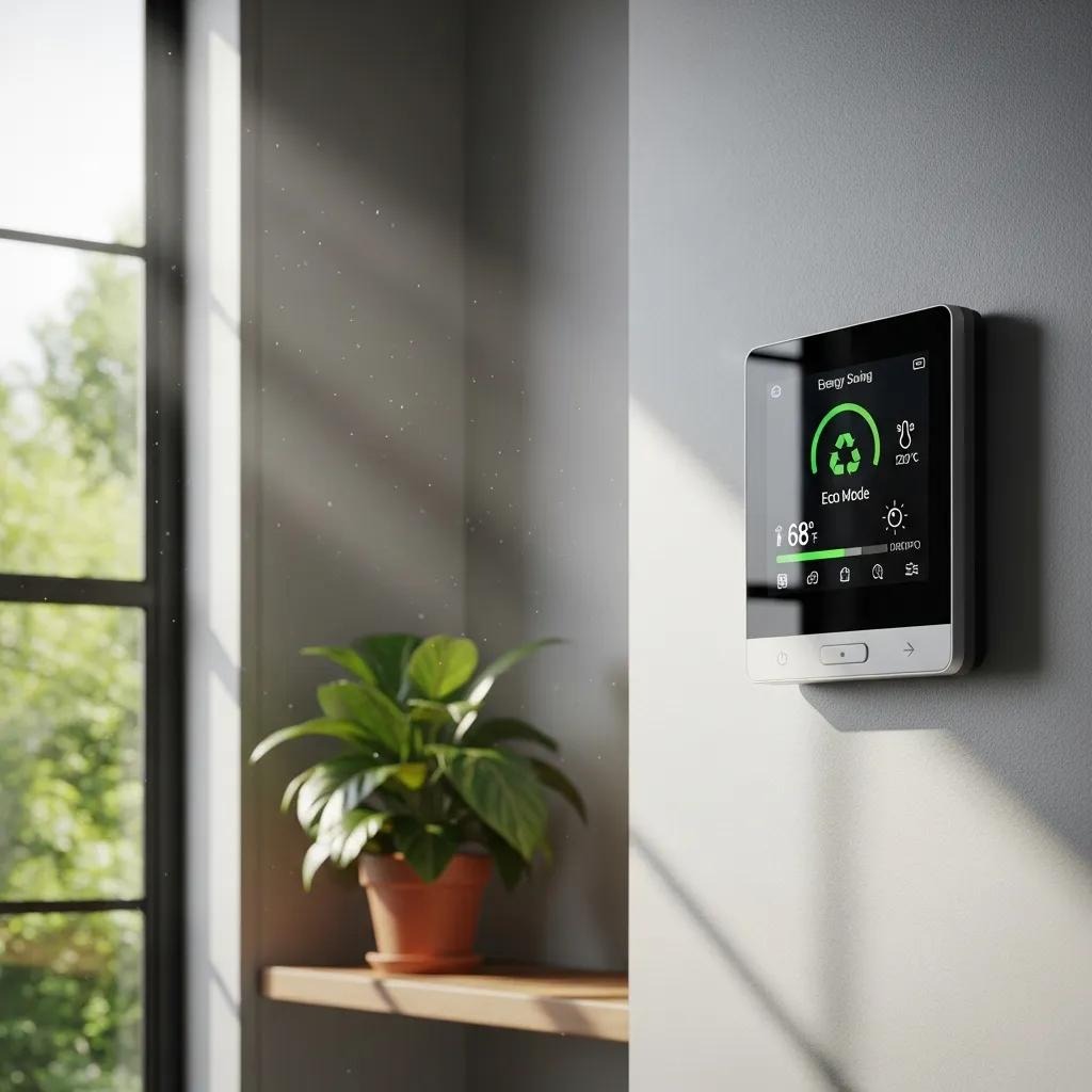 Modern smart thermostat in a home promoting energy efficiency