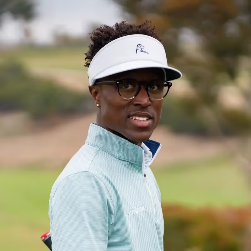 Golfer Joe Hooks on the teebox after a drive with Callaway driver.