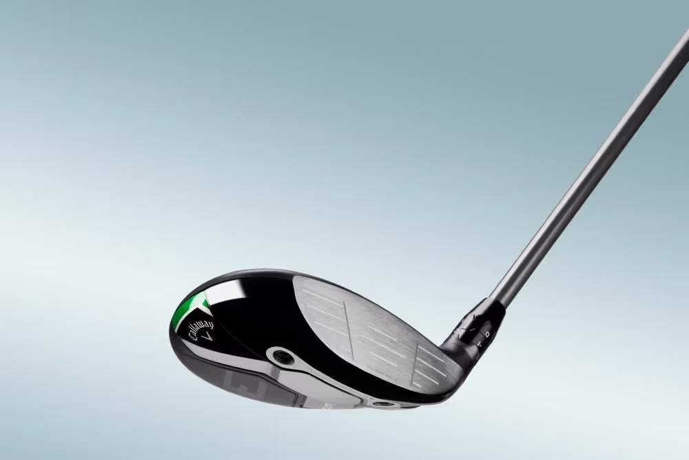 Close-up view of the Women’s Callaway Elyte Fairway clubface with a light sky background.