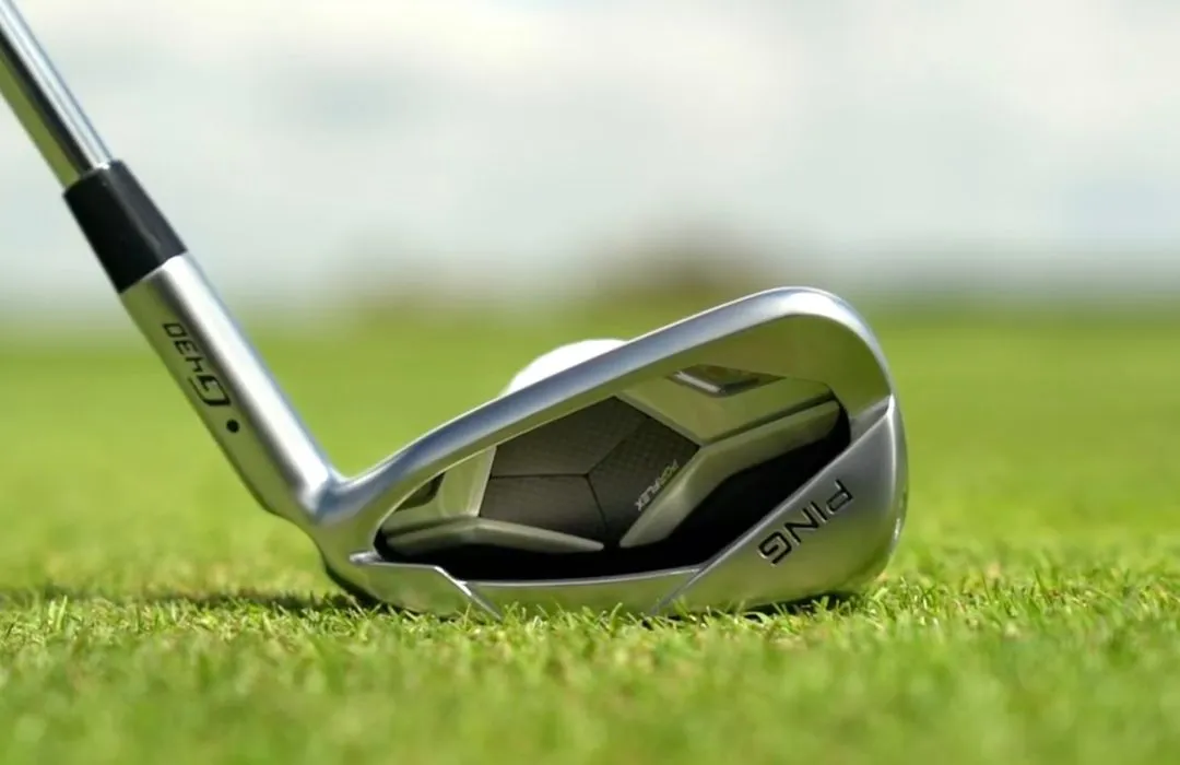 Back view of the PING G430 clubhead lined up to hit the ball on the fairway. 
