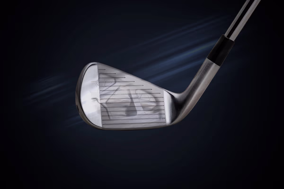 Front view of the TaylorMade P970 club face, highlighting its design. 