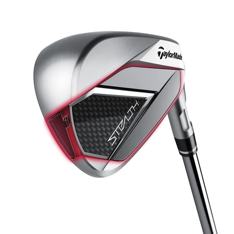 Front view of the TaylorMade Stealth HD iron showcasing its design and red accents.