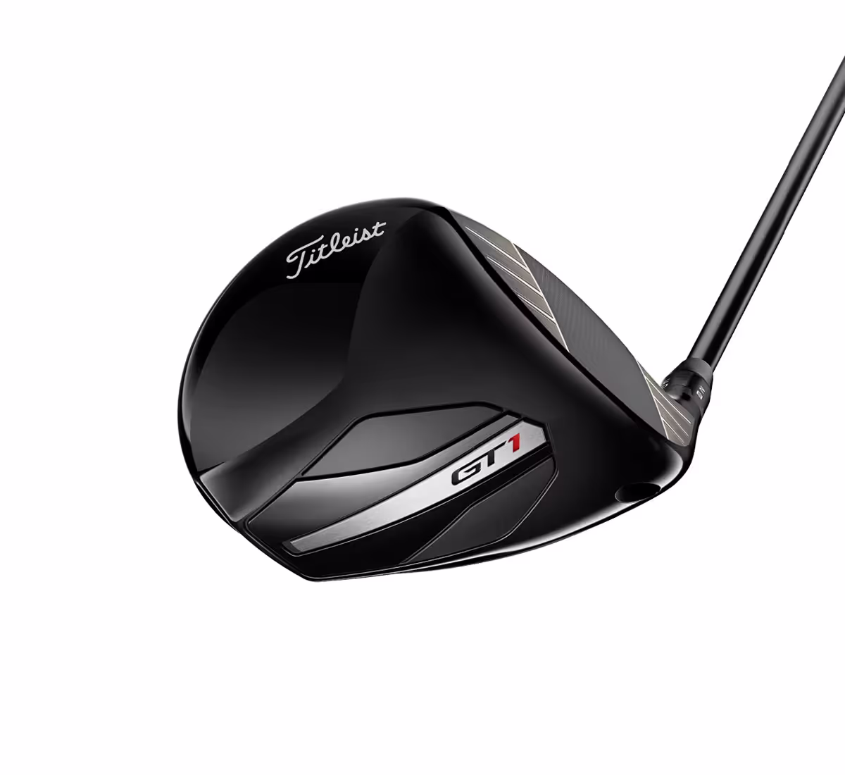 Close-up of the Titleist GT1 Driver, showcasing its sleek clubhead design, branding, and face detailing.