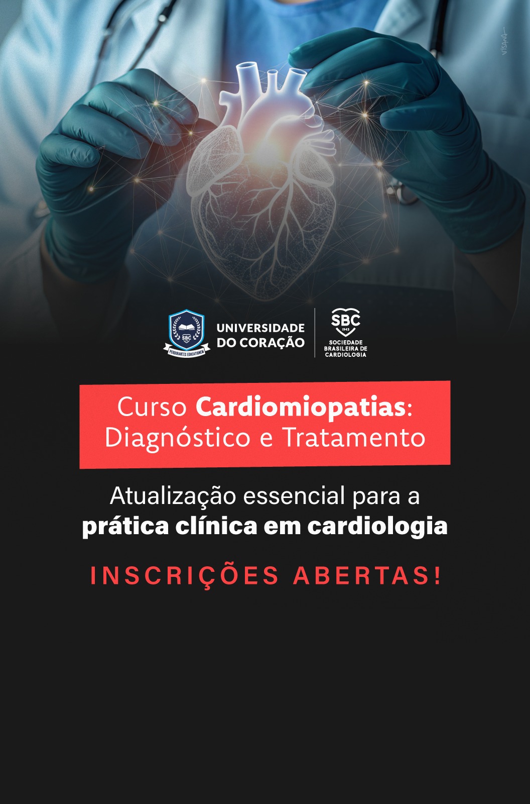 Banner da Sociedade Brasileira de Cardiologia anunciando a nova série ABC Spotlight, episódio 2 sobre cardiomiopatia hipertrófica avaliada por ecocardiografia no estudo ELSA-Brasil, com Murilo Foppa e Jorge Torreão, disponível em vídeo e Spotify.