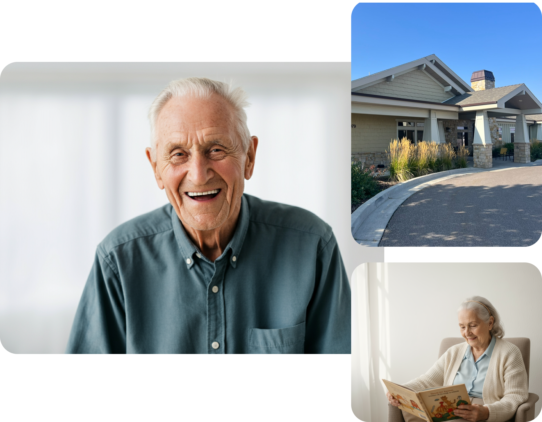 trio of images of a elderly man at the seasons assisted living in farr west, utah