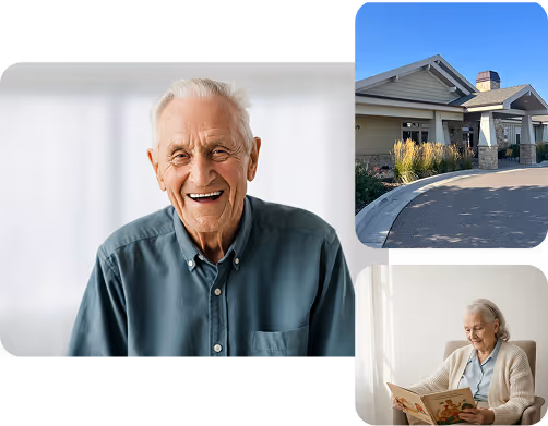 trio of images of a elderly man at the seasons assisted living in farr west, utah