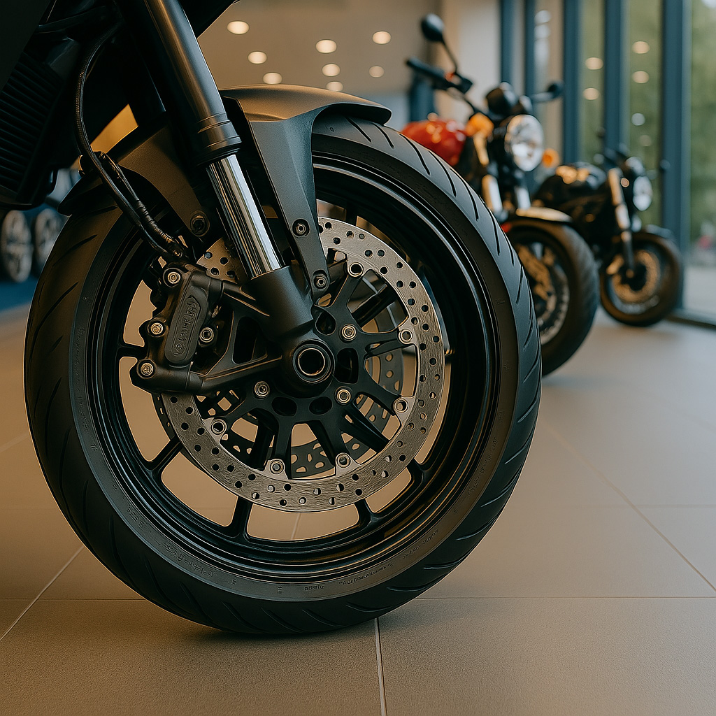 Motor cycle Wheel protected by Treadmark wheel protection