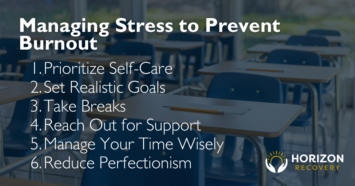 Managing stress to prevent burnout graphic | Horizon Recovery