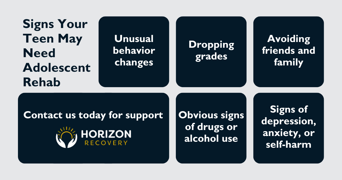 Graphic displaying the signs your teen may need adolescent rehab