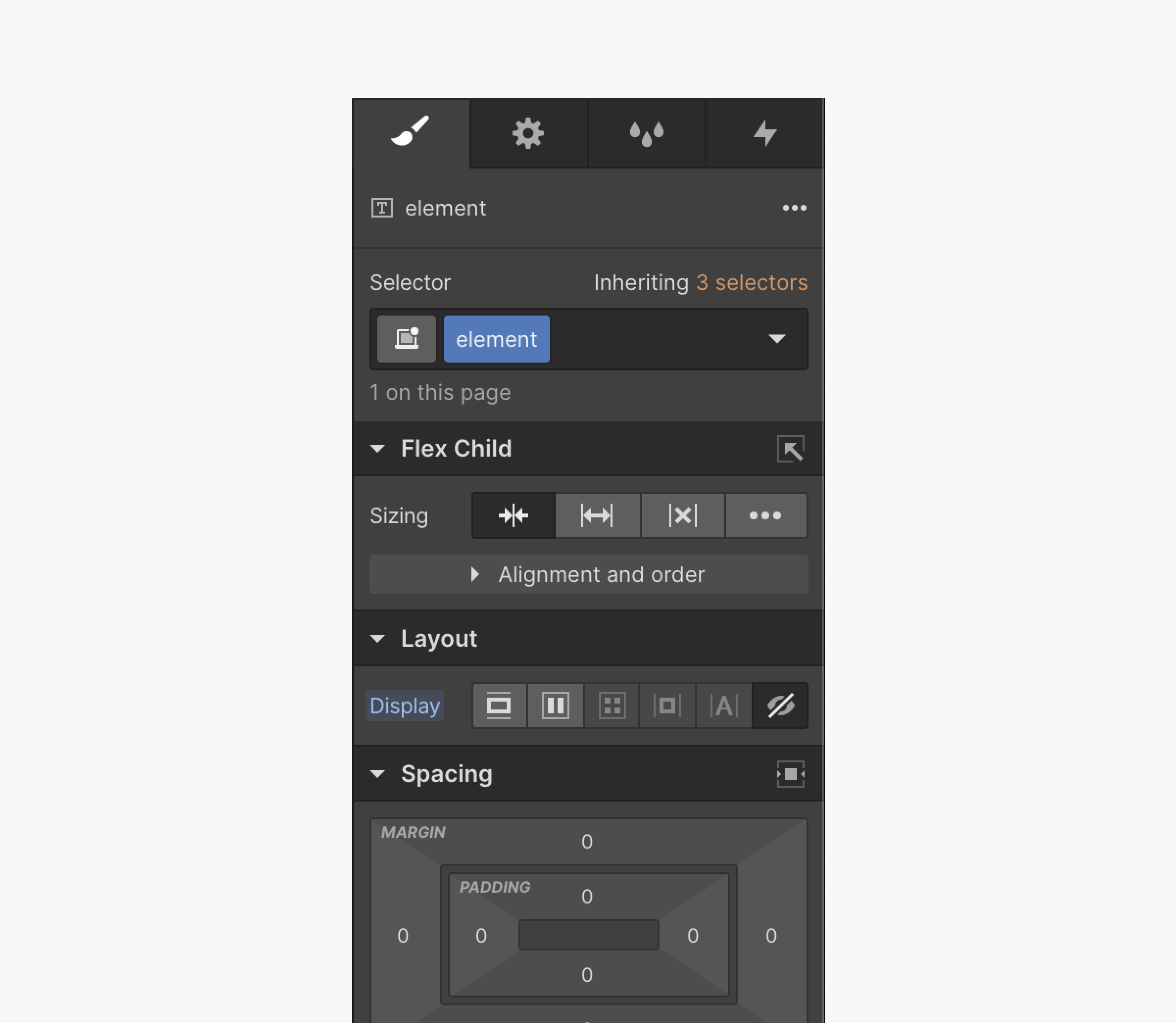 The display settings are located in the Layout section of the Style panel.