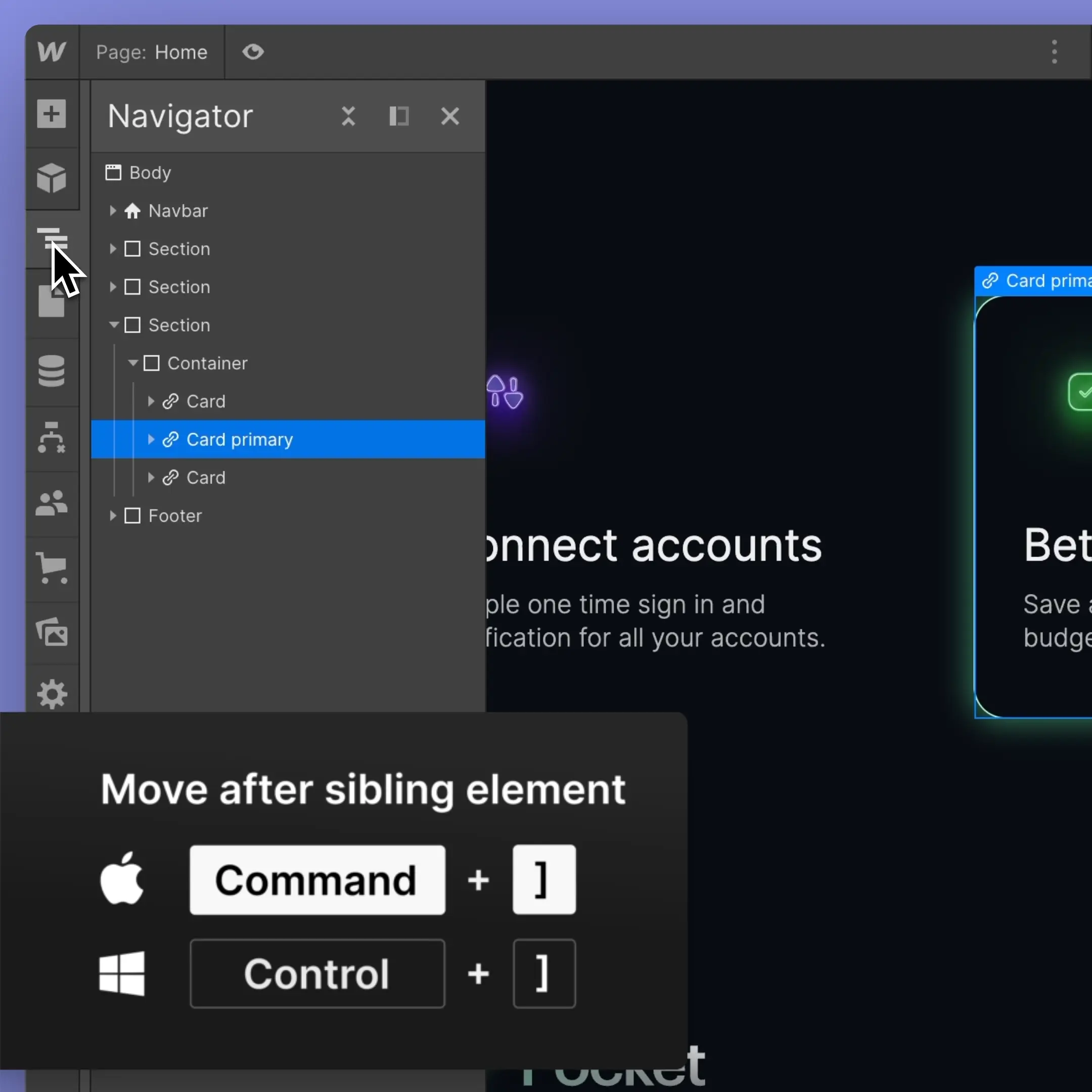 Introducing new keyboard shortcuts for moving elements