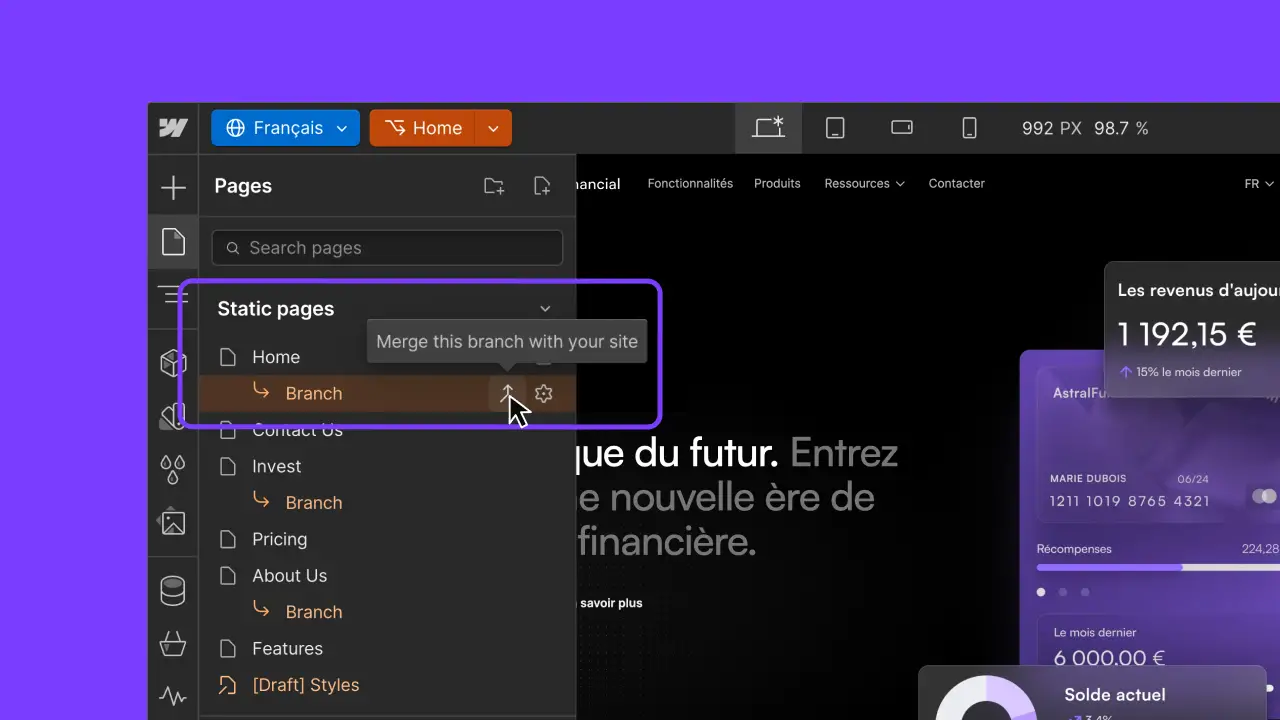 Localized page branching