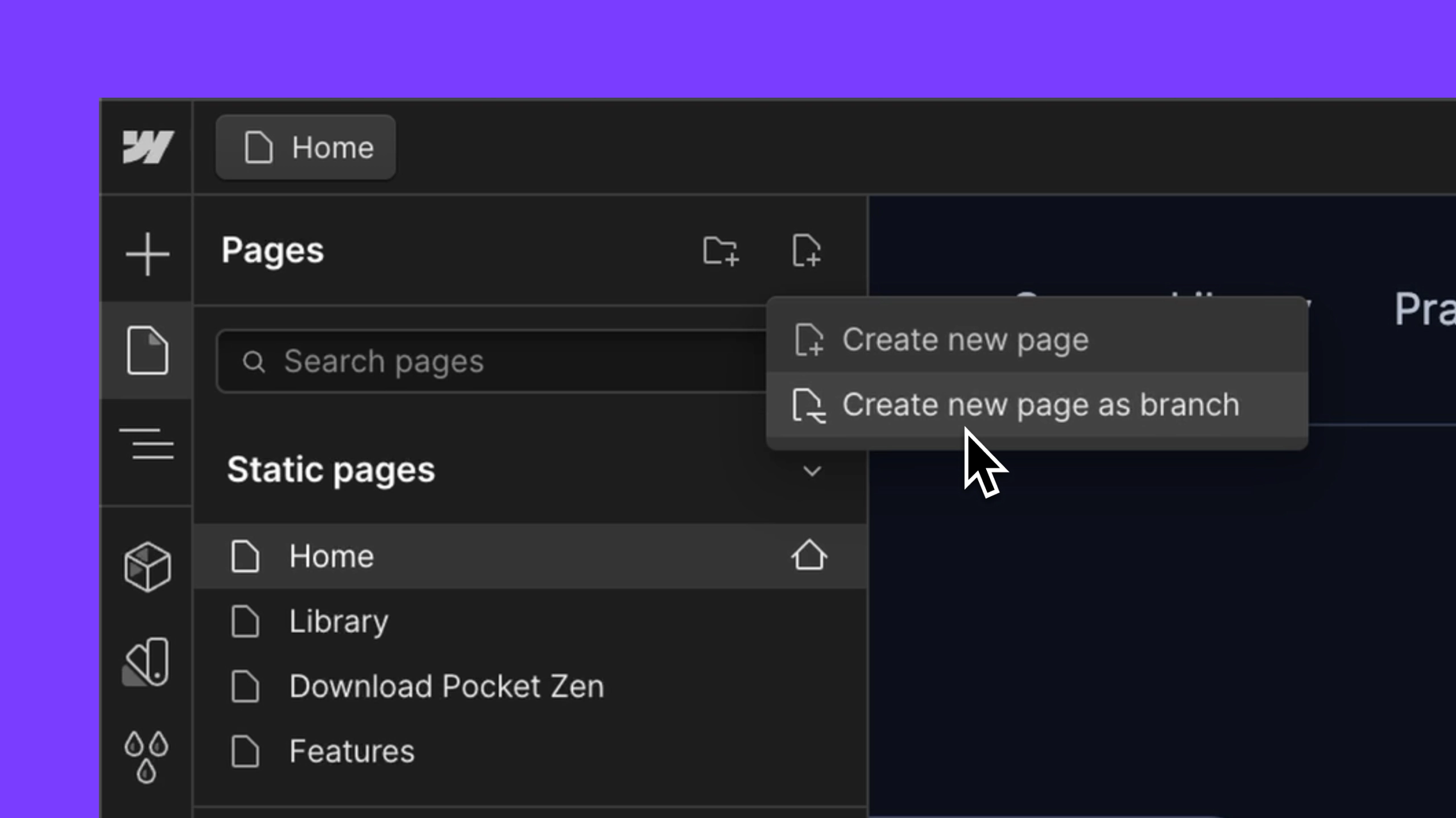 New pages as branches and edit components in branches