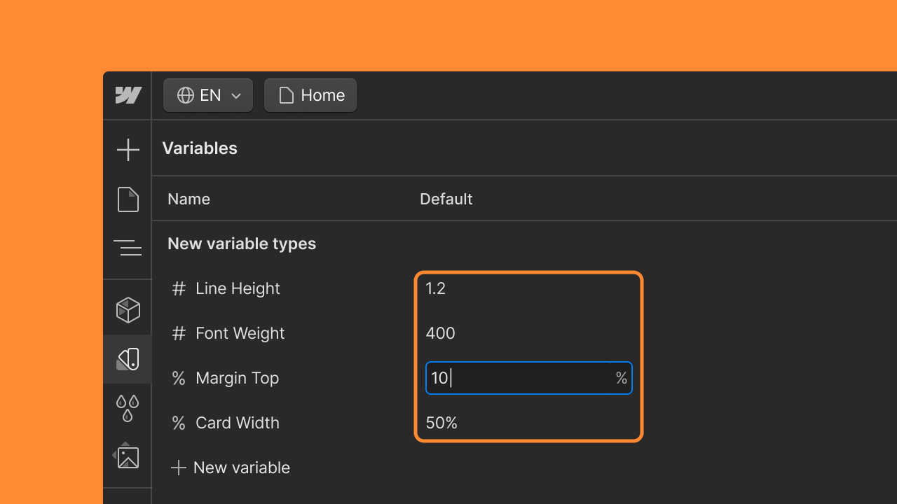 New variable types: Number and Percentage