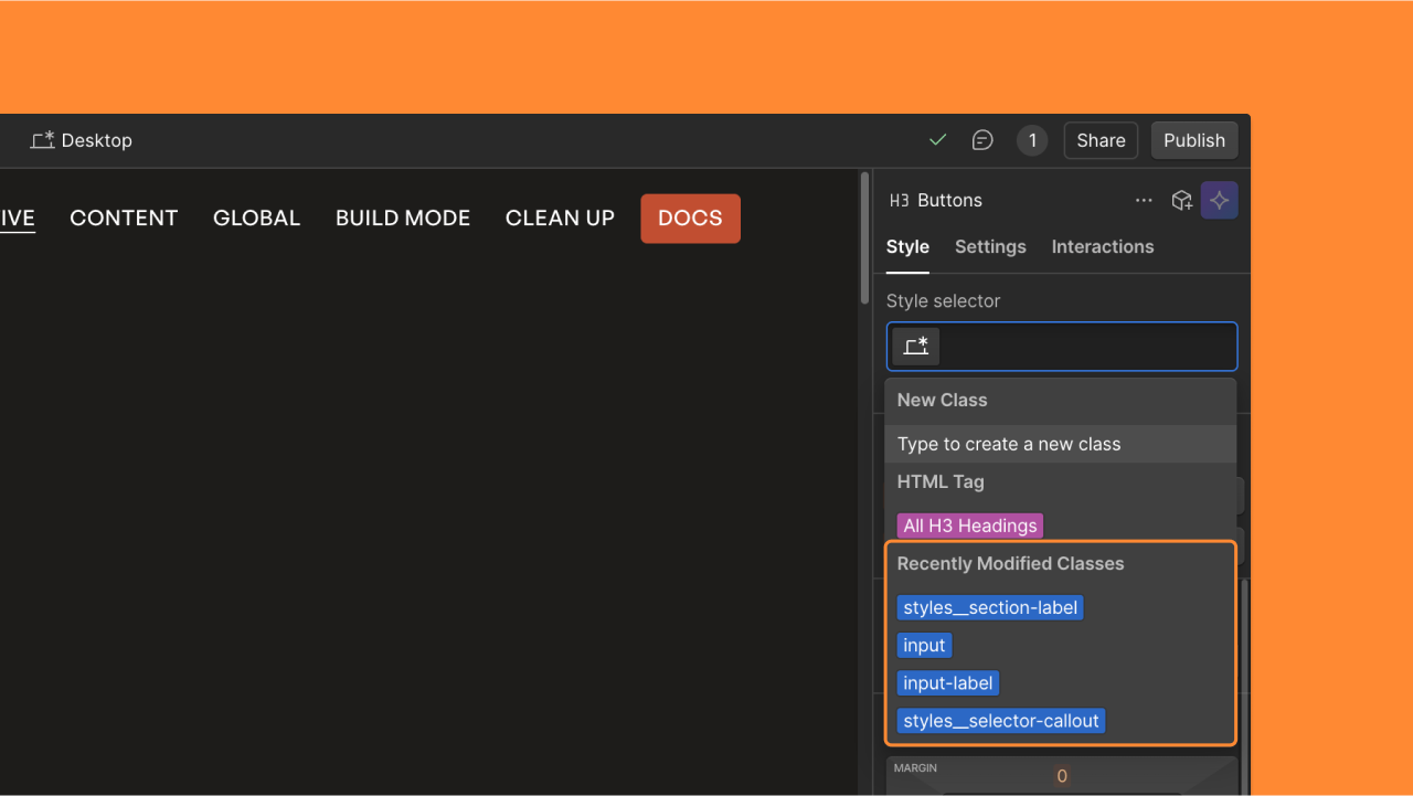 See recently modified classes in the style selector