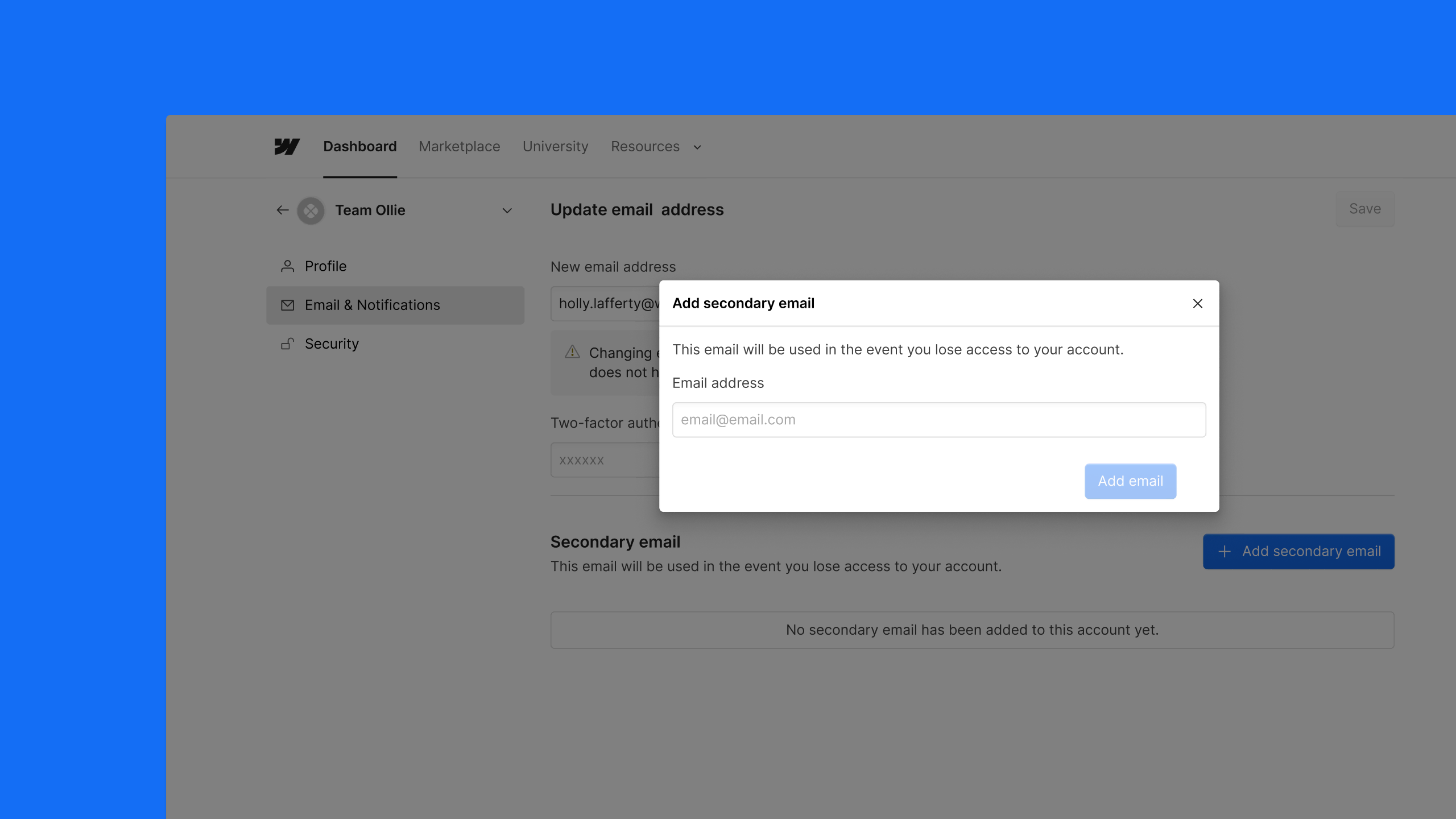 Secondary email for account recovery
