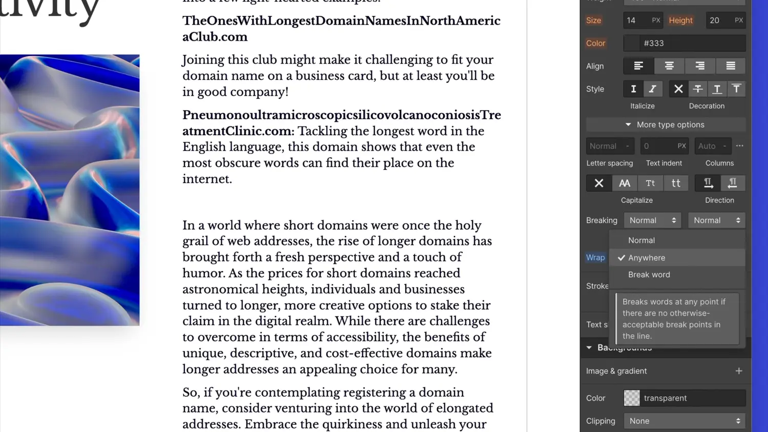 Text wrapping and Word breaking now supported