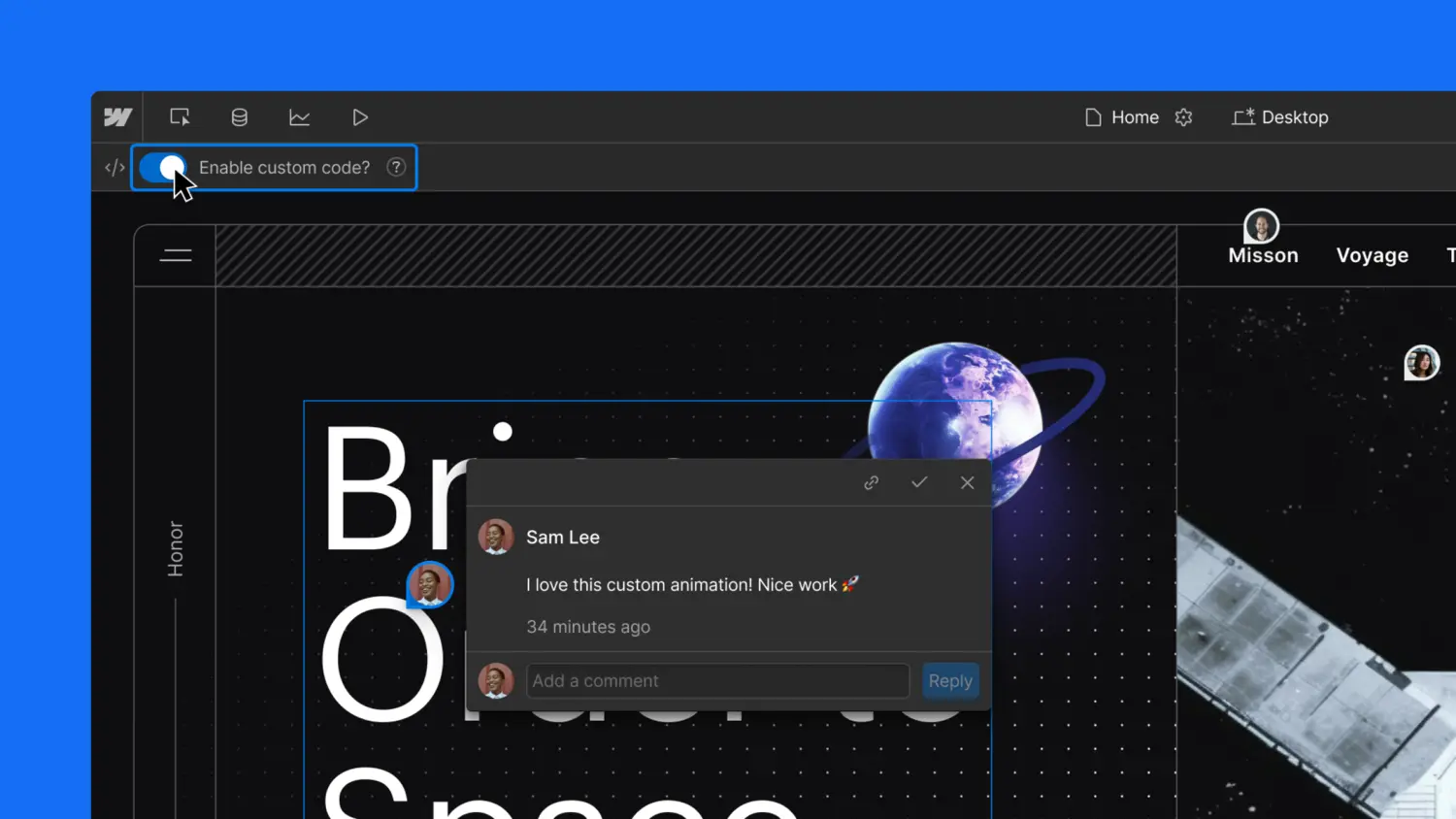 Site previews with custom code