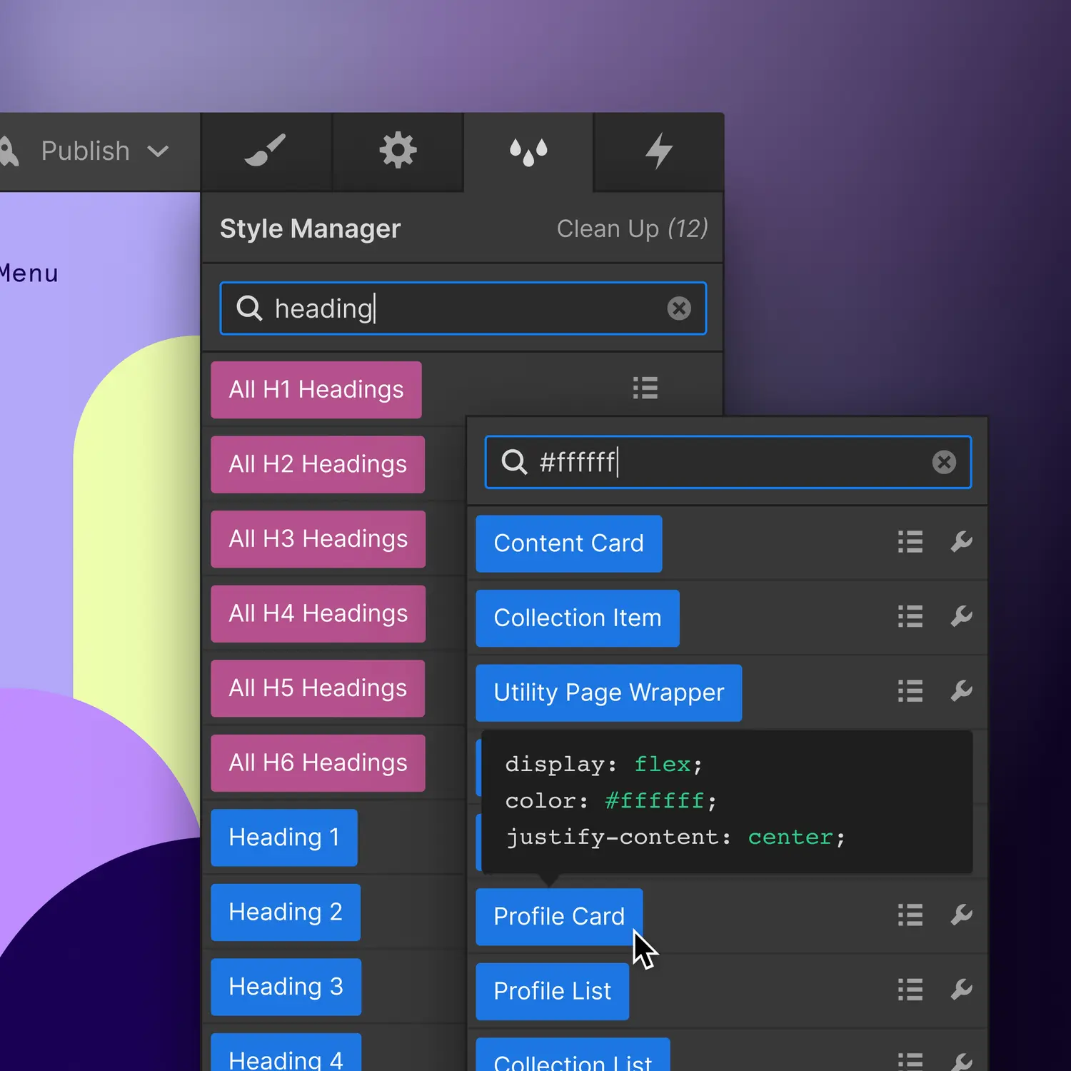 Search CSS classes in the Style Manager