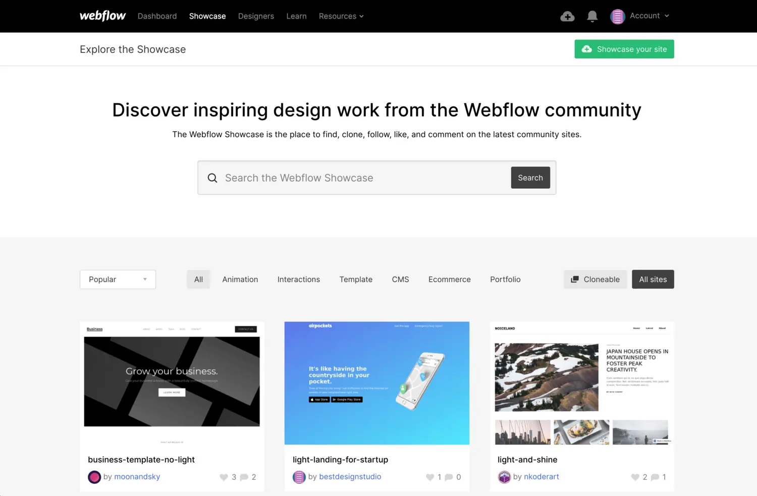 Now you can search for projects in the Showcase