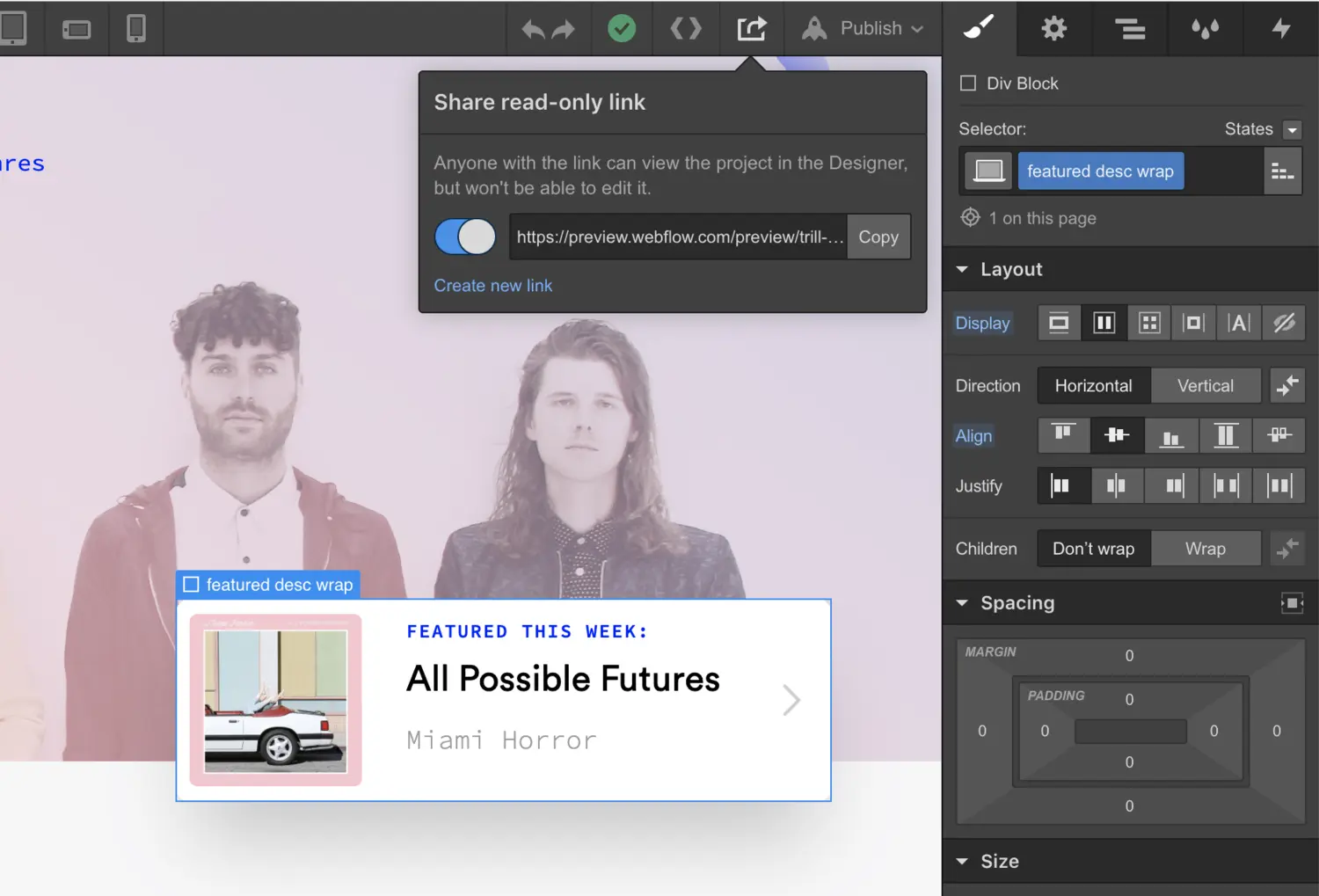 Share a read-only link of your project from the Designer