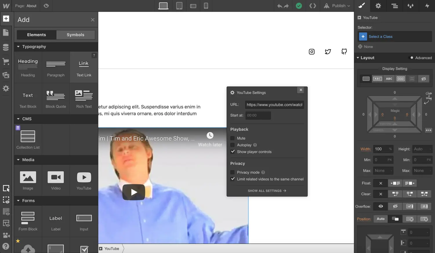 More controls for YouTube embeds