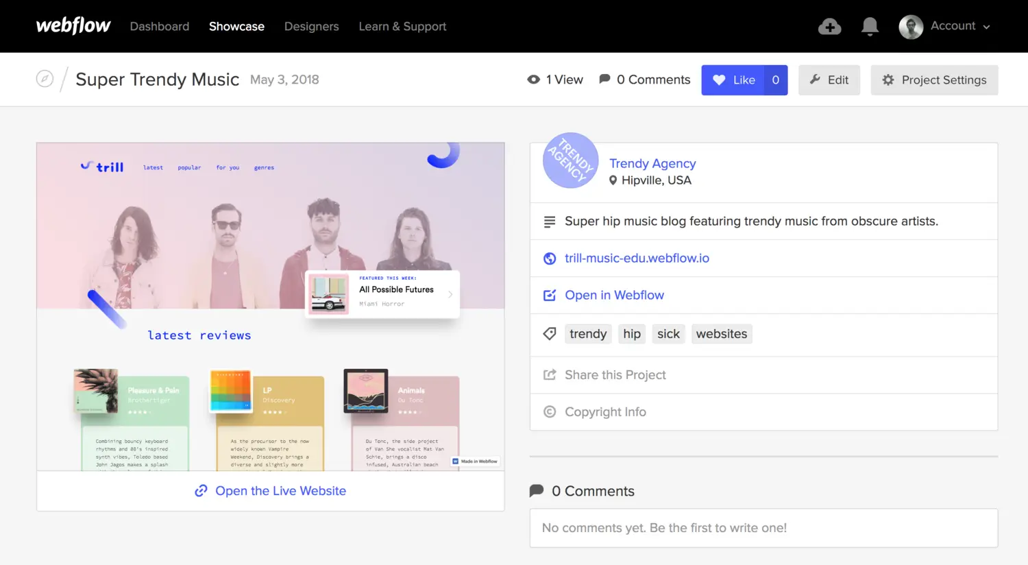 Showcase sites from your Team account