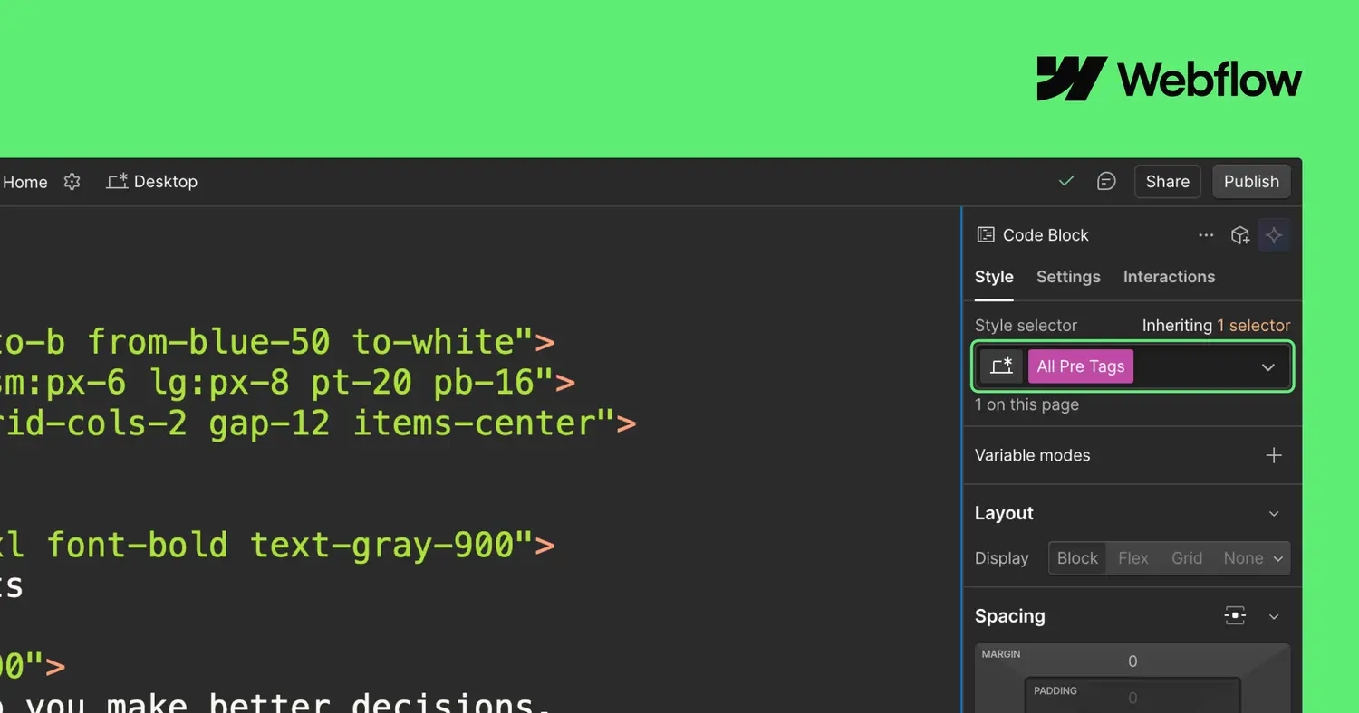 Style All <pre> Tags in Code Blocks