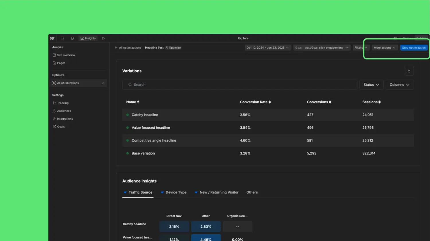 Updated controls in Webflow Optimize