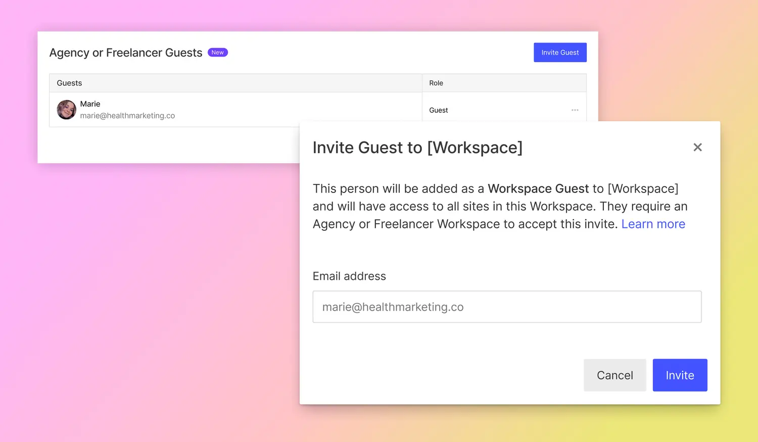 Join your client’s Workspace for free as a guest