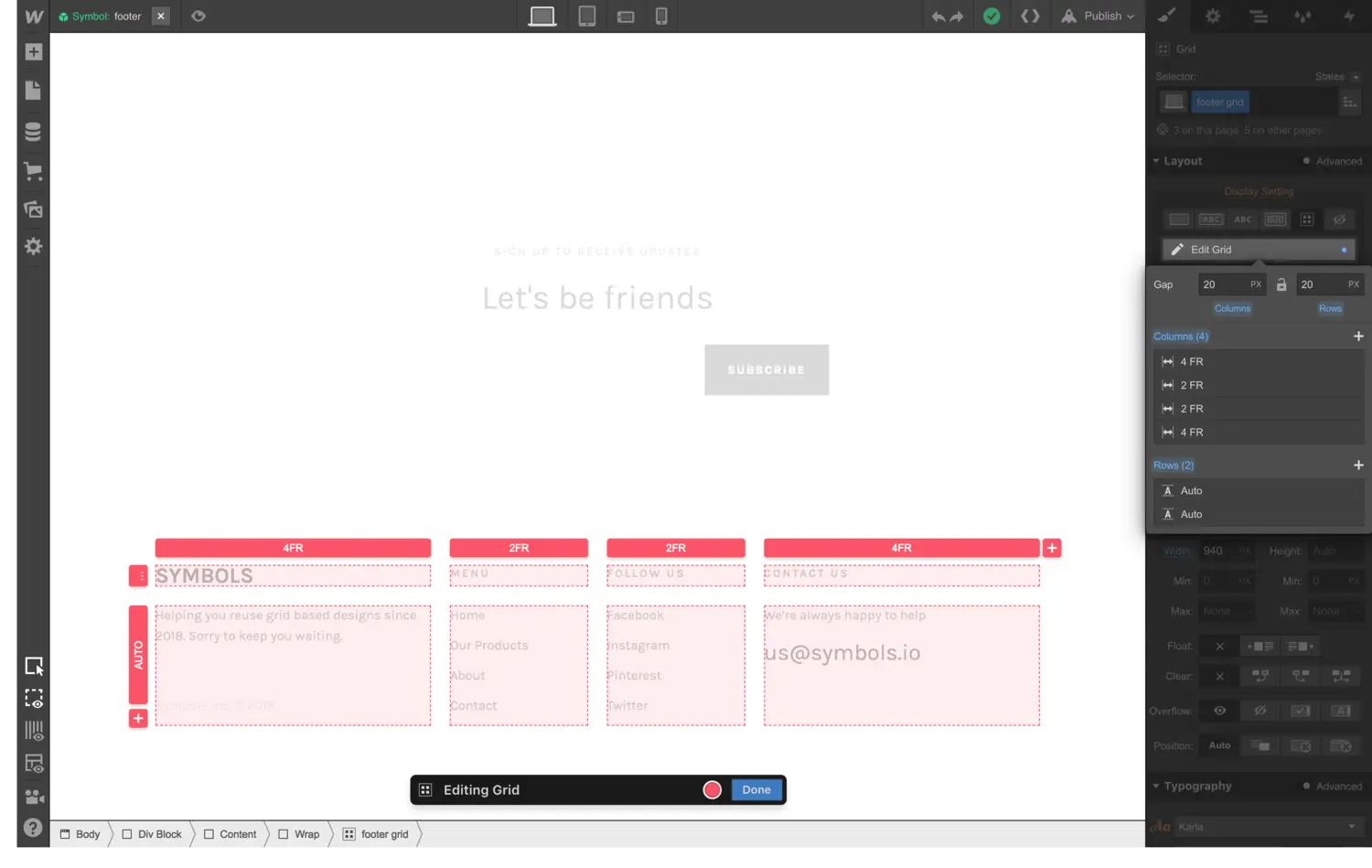 Grid now supported in symbols