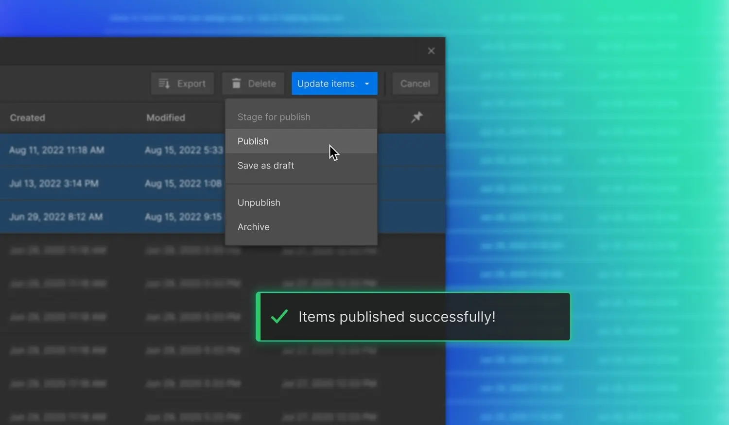 Publish and unpublish multiple CMS items at once