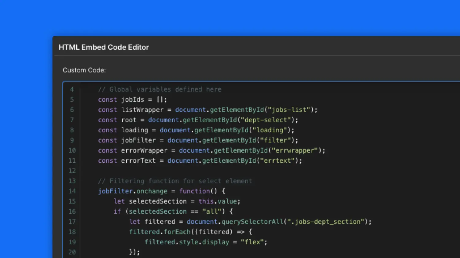 Increased custom code character limit