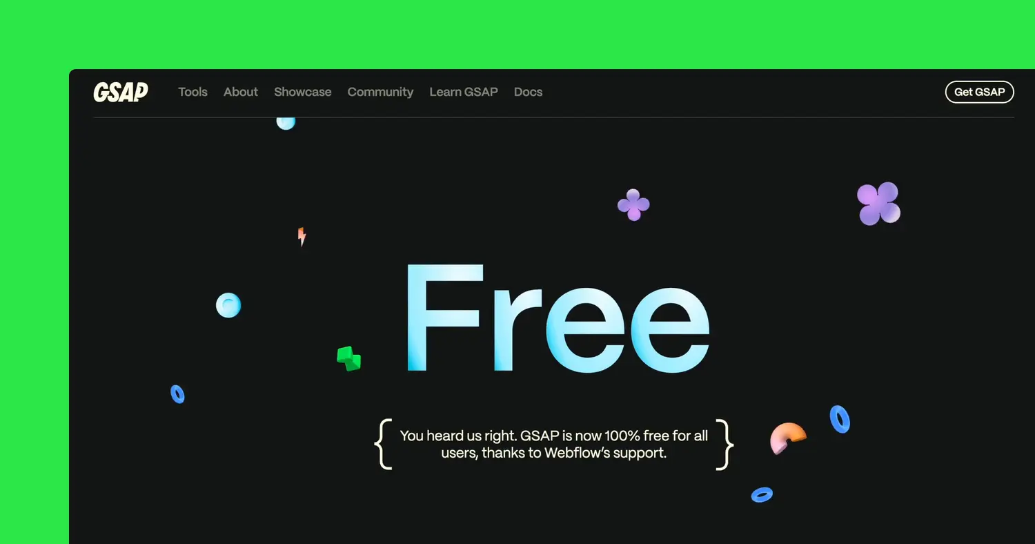 Webflow makes GSAP 100% free