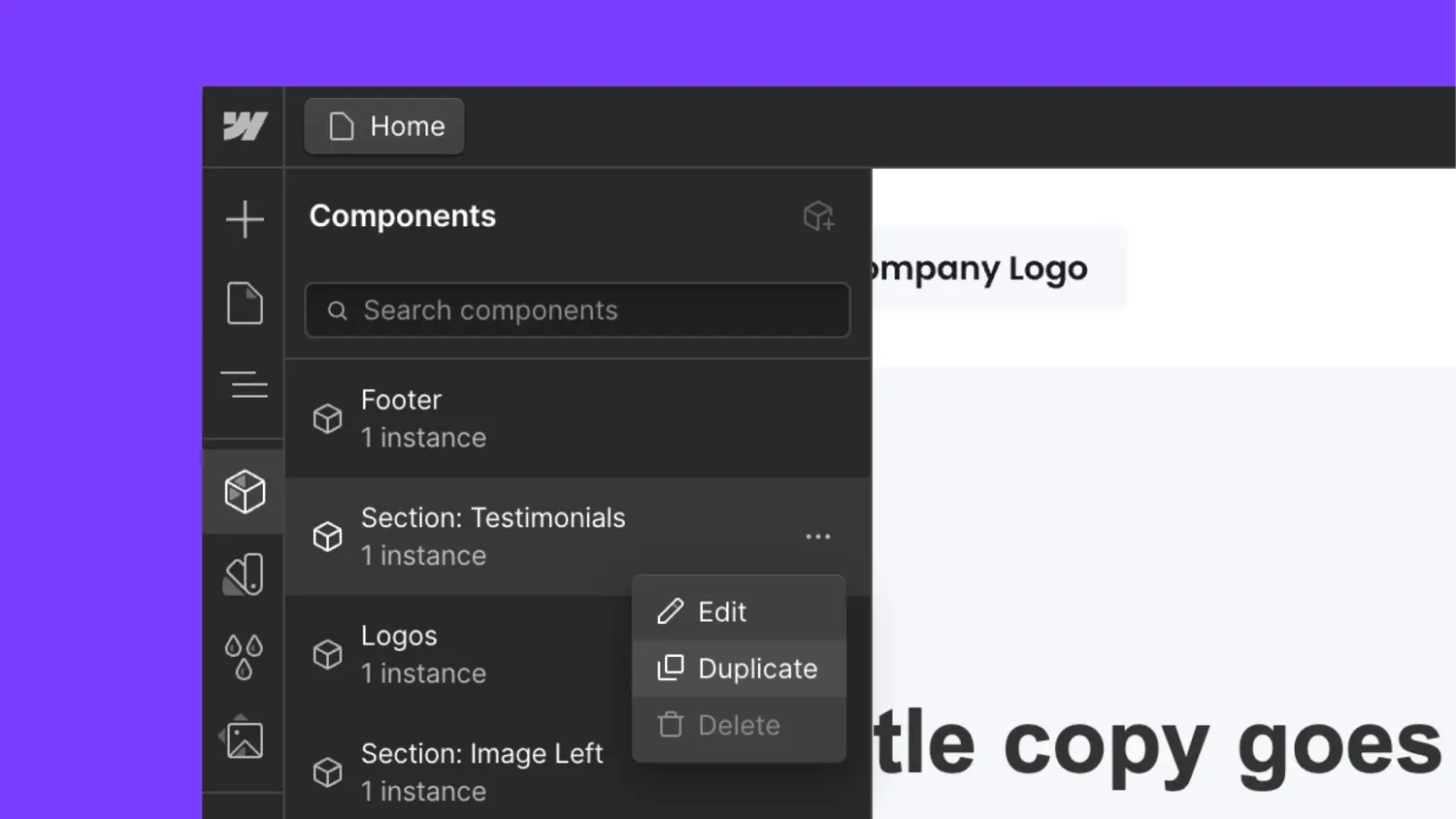 Quickly duplicate components