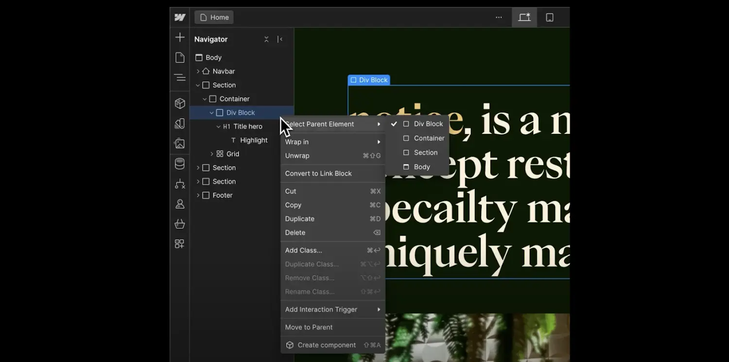 Right click now supported in the Navigator panel