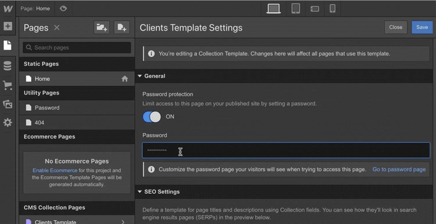 Password protect CMS collection pages