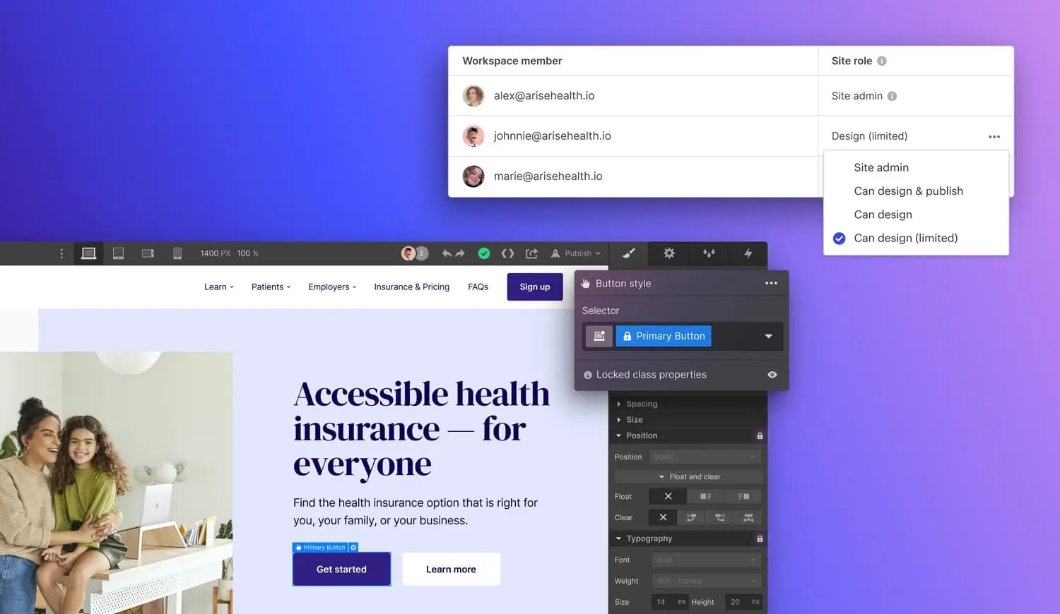 Invite teammates to safely build pages with existing classes and symbols